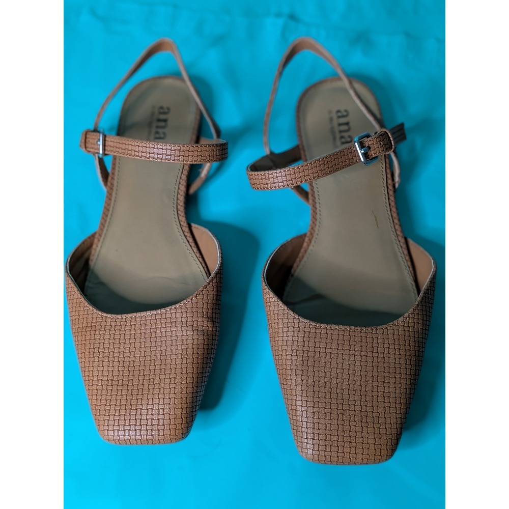 ana A New Approach Womens Brown Woven Square Toe Slingback Ankle Strap Flats 8.5